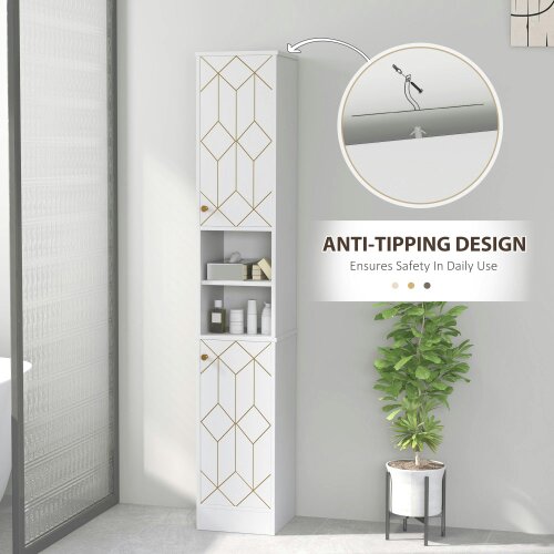 Wyld Haus Conosu Freestanding Slim Bathroom Storage Cabinet With Doors And Adjustable Shelves White