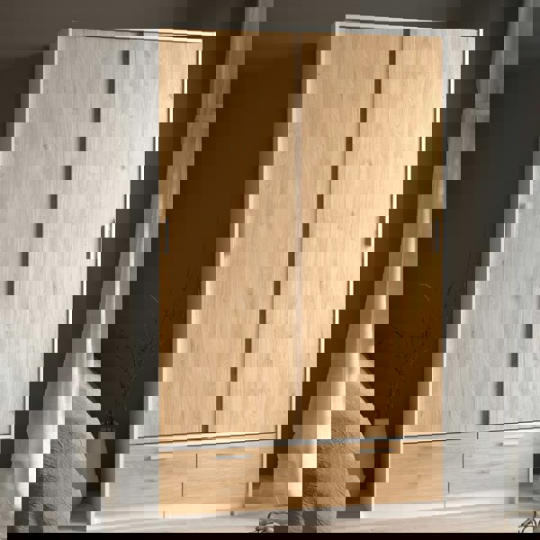 Furniture To Go Line Wardrobe with 2 Doors + 2 Drawers in White and Jackson Hickory Oak