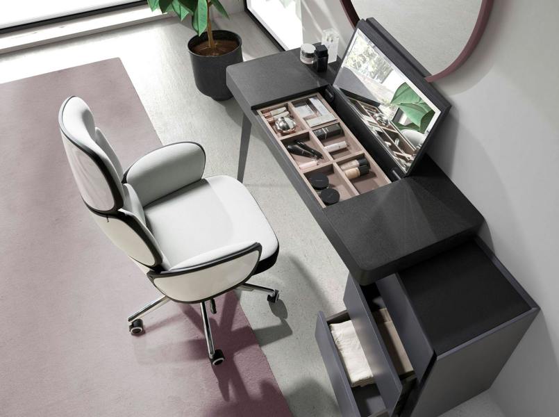 Angel Cerdá Office swivel chair light grey fabric and glossy white pvc 4142