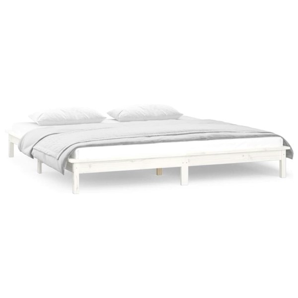 Berkfield LED Bed Frame White 150x200 cm King Size Solid Wood