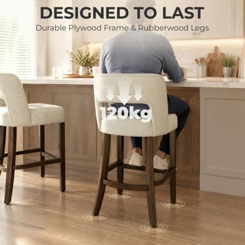 HOMCOM Bar Stools Set of 2 with Curved Backrest, Beige