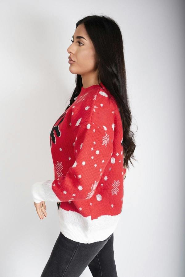 Ravella Reindeer Christmas Knitted Jumper - Red