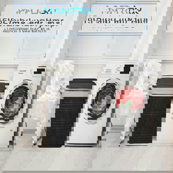 MANTRARAJ Bamboo Laundry Basket 105L Laundry Hamper with Lid Foldable Laundry Bin with 2 Compartments Black