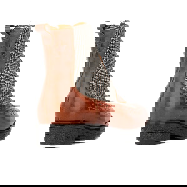 Embassy London Hatter - Brown & Brown Check - Women's Leather Ankle Lace-up Boot with check details