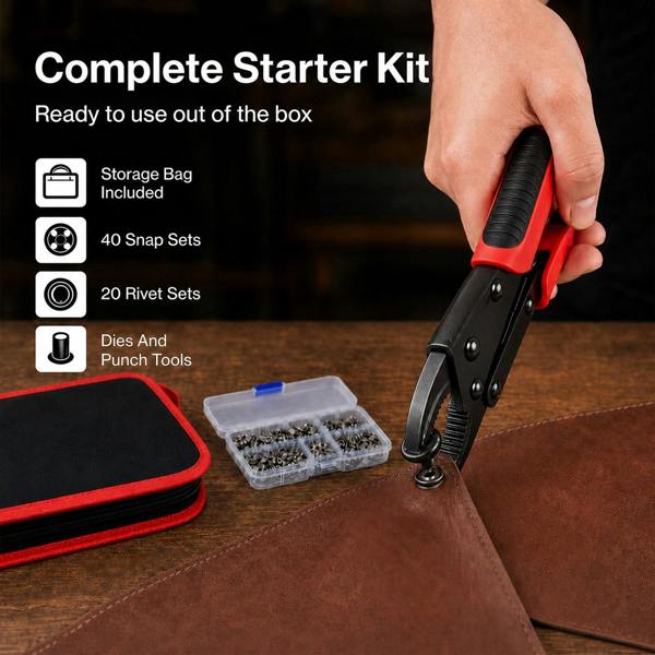Traderight Snap Fastener Kit Adjustable Press Tool for Boat Covers Leather Cloths Red