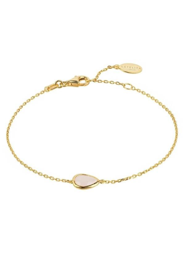Pisa Mini Teardrop Bracelet Gold Rose Quartz - LATELITA Bracelets