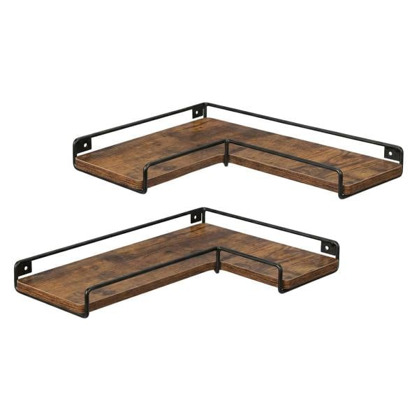 Levede Floating Shelves Set 2PC L-Shaped Corner Shelf Wall Mounted Wood Brown