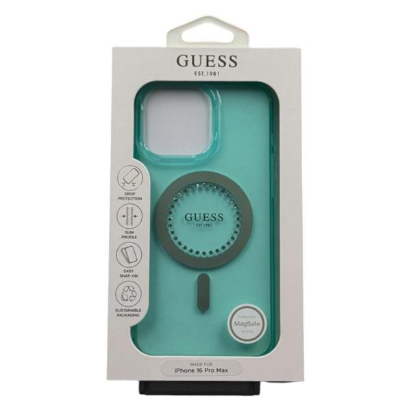 Guess IML Rhinestones Case with MagSafe for iPhone 16 Pro Max 6.9" Green - GUHMP16XPFTDTEN