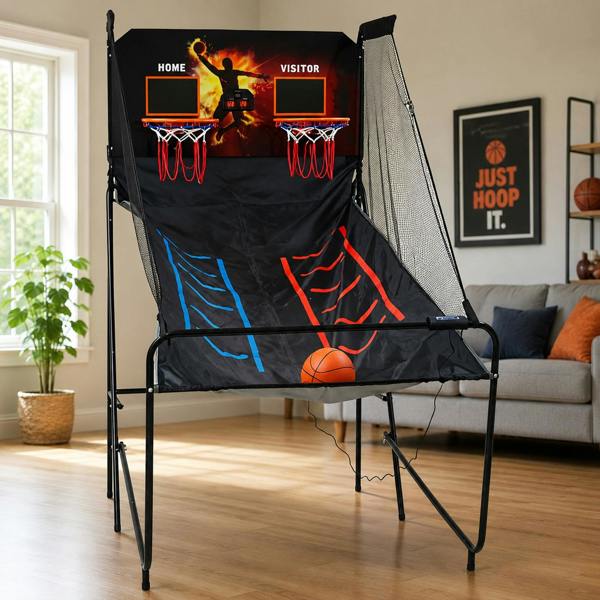Gr8 Home Indoor Electronic Basketball Arcade Game Dual Hoop Folding with Electronic Scoreboard & Ball Set