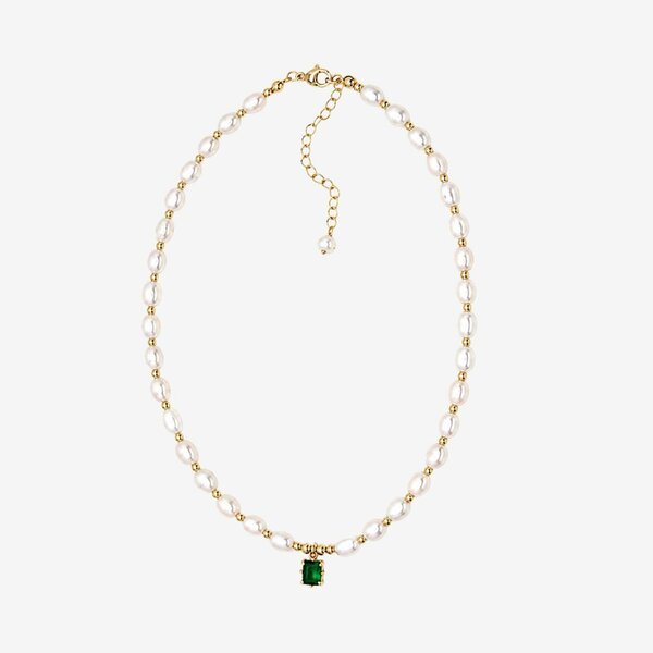 Uchi & Soto Shinju Pearl Necklace with Green Stone