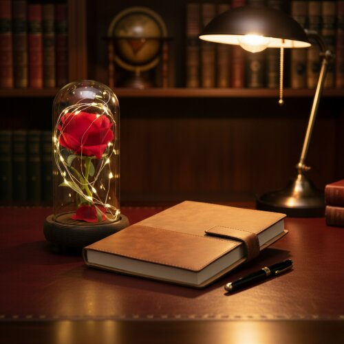 smartbies Enchanted Rose in Glass Gift set With Notebook USB Cable or Battery Powered