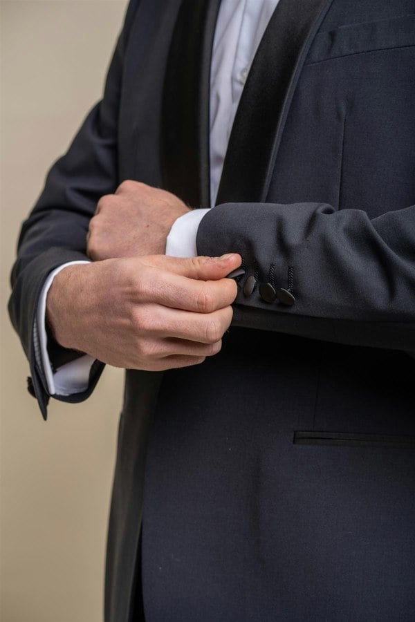 Aspen midnight navy tuxedo blazer front detail