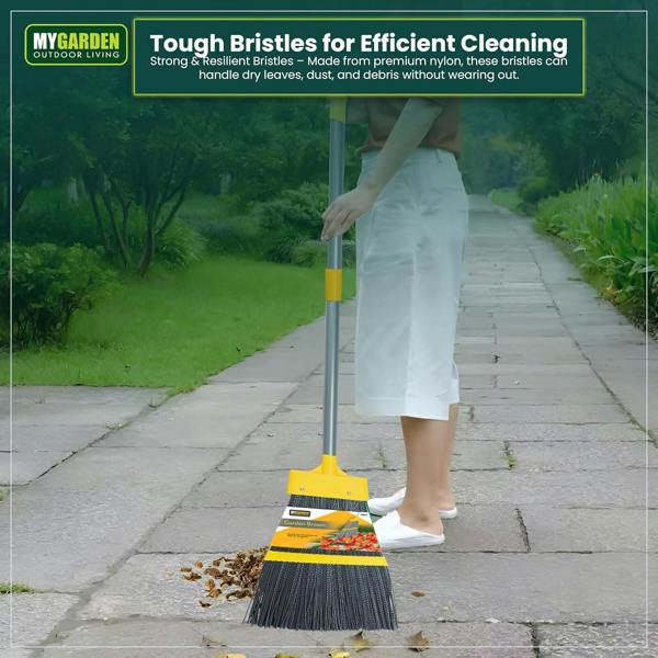 My Garden Outdoor Living Garden Broom 137cm Extendable Outdoor Brush Telescopic Broom Heavy Duty Stiff Brush for Outdoor Sweeping