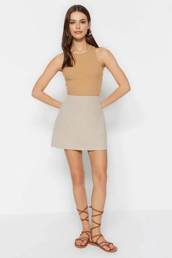 WOVCOR High Waist A-line Mini Woven Skirt