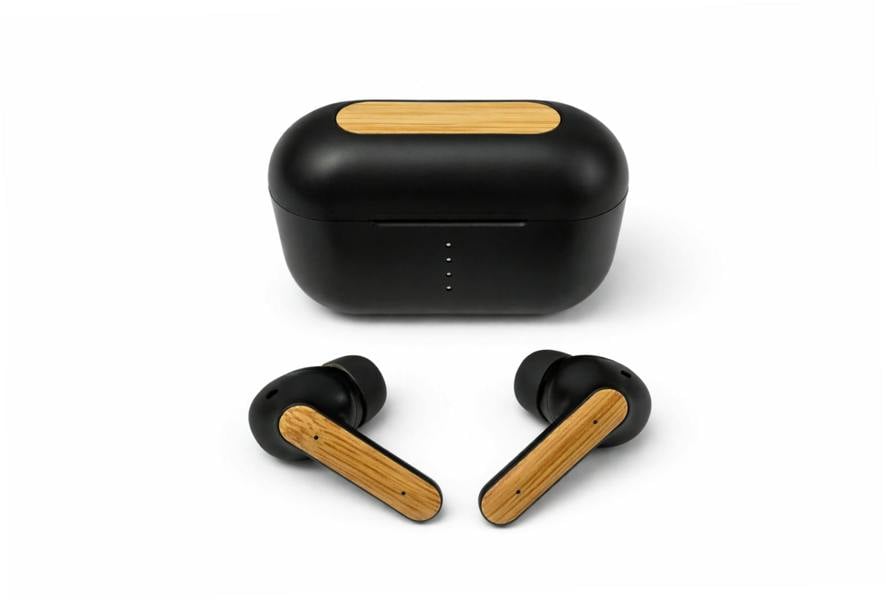Accuratus 8763 - Premium Bamboo and Plastic ANC & ENC Noise Cancelling Rechargeable Bluetooth Earbuds