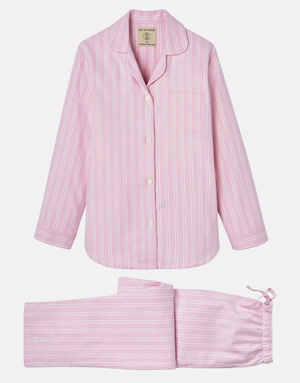 British Boxers Women's Brushed Cotton Pyjama Set – Westwood Pink Stripe