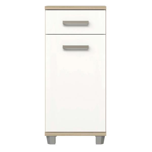 Furniture To Go Veris Bathroom Cupboard with 1 Door & 1 Drawer in Sonoma Oak and White Gloss