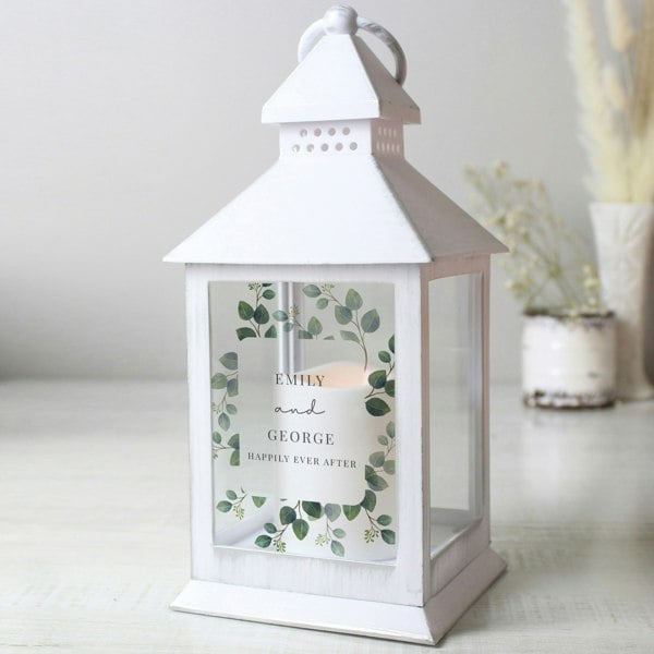 Personalised Memento Company Personalised Botanical Wedding White Lantern
