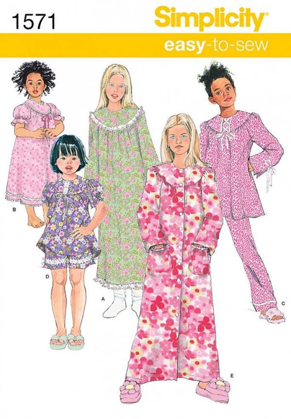 Simplicity Sewing Pattern 1571, Dresses, Robes, Trousers, Pyjamas, Shorts, Tops for Kids, Ages: 3-4-5-6  - Easy