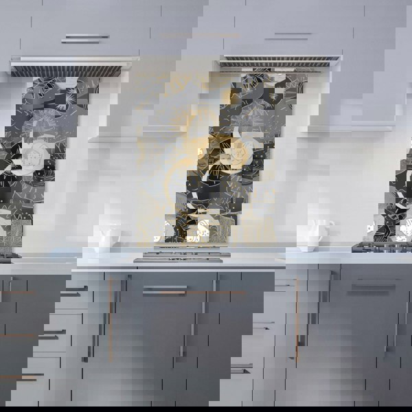 Warren Reed - Designer Abstract Silver Gold Sun and Moon Kitchen Splashback