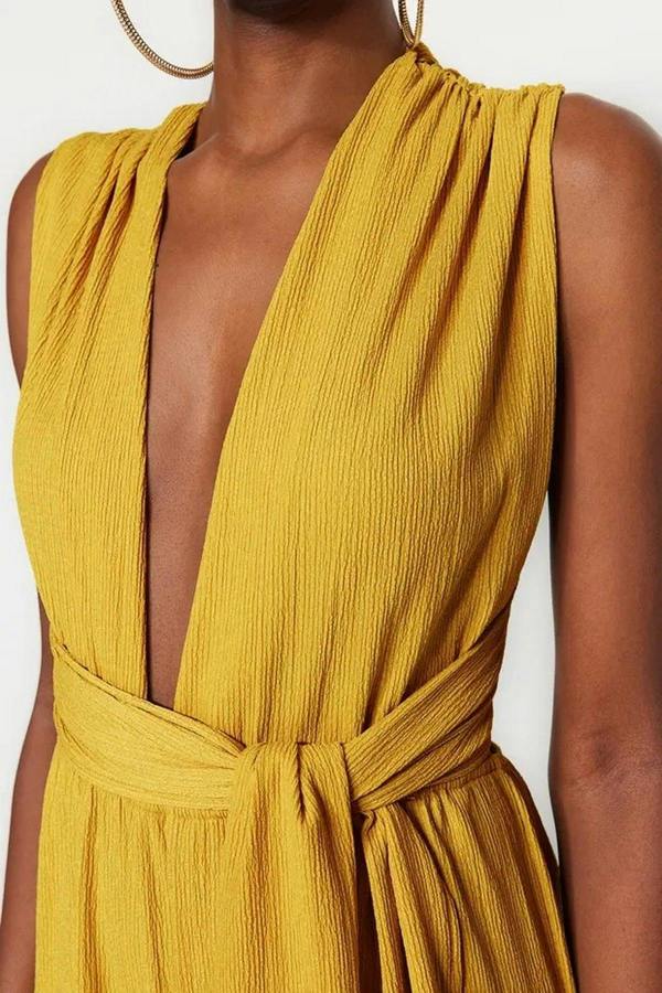 WOVCOR Woven Slit Maxi Beach Jumpsuit