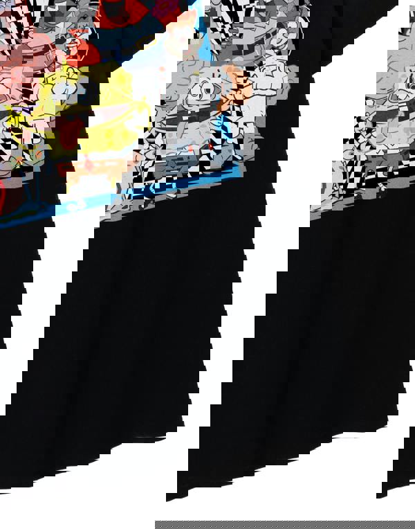 SpongeBob SquarePants Mens Black Checkerboard Group Short Sleeved T-Shirt