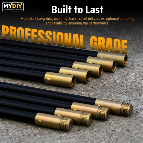 MY DIY PROFESSIONAL PRODUCTS MY DIY 31ft Drain Rod Set 14Pcs Includes Easy Carry Storage Bag Plunger Double Worm Screw & Connectors & Drain Unblocker