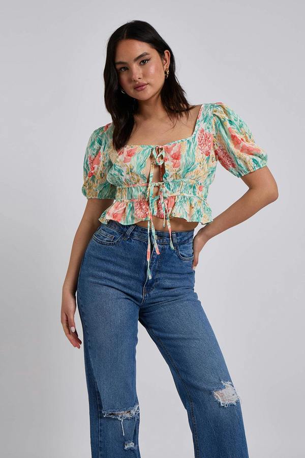 Urban Bliss Mali Tie Front Square Neck Top