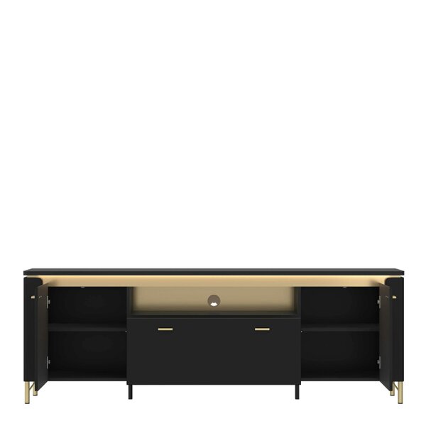 Wyld Haus Marslet 200cm Black and Gold TV Cabinet 2 Door 1 Drawer with LED Lights