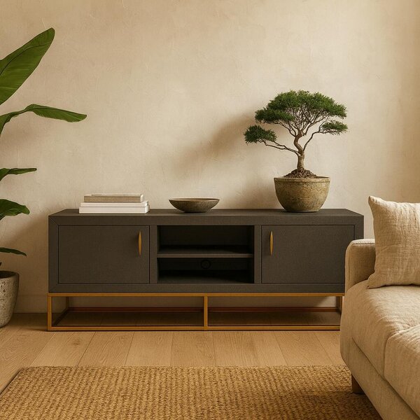 Wyld Haus Mandalo Brown Shagreen and Brass Two Door TV Unit