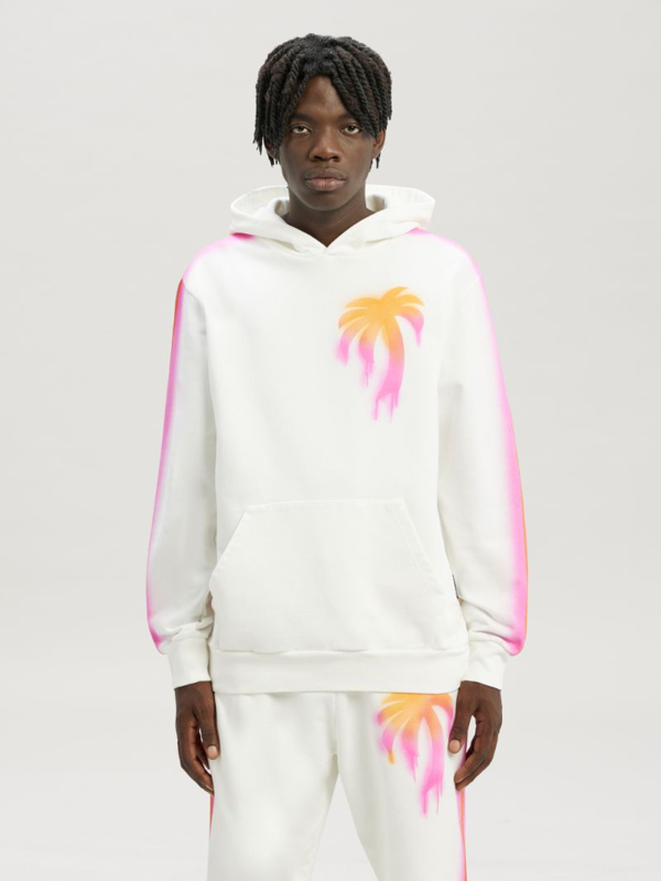 Palm Angels Sprayed Palm Tree Design White Hoodie