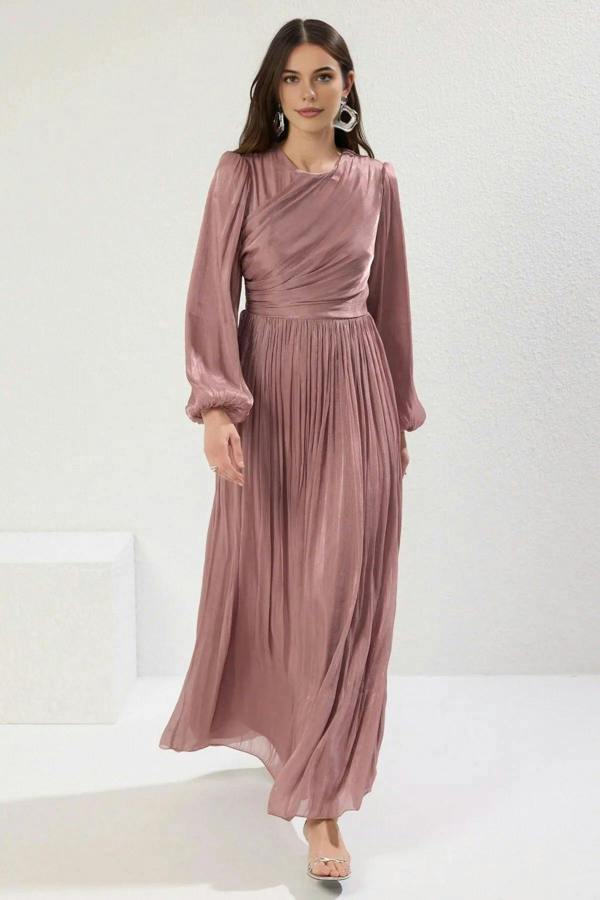 WOVCOR Belted Glittery Lined Chiffon Dress