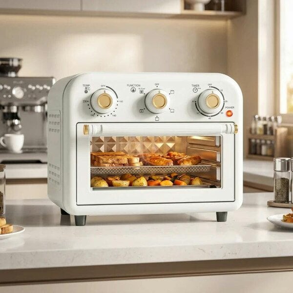 Air Fryer Toaster Oven, Convection Countertop Oven, with Adjustable Temperature and Timer, 12 L, Cream White - Cream