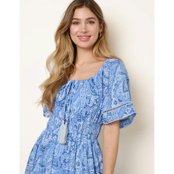 Blue Vanilla Ladder Trim Detailing Bardot Dress