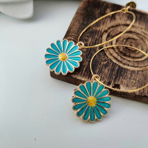 The Colourful Aura Multicolour Sunflower Charm Boho 30mm Floral Dangle Dainty Hoop Earrings