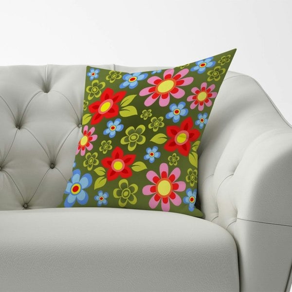 Warren Reed Red And Blue Flowers Cushions