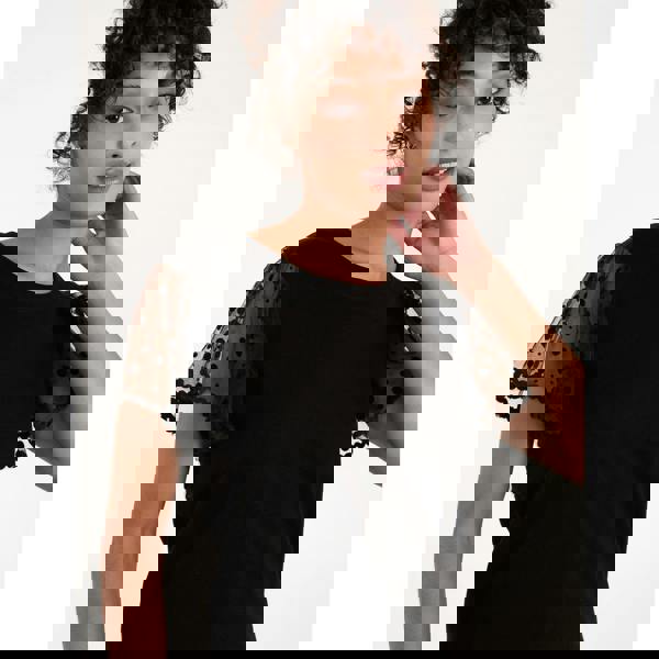 Blue Vanilla Polka Dot Mesh Sleeve T-shirt