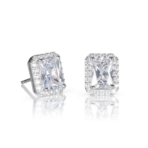 namana 925 Sterling Silver Emerald Cut White Halo Stud Earrings For Women