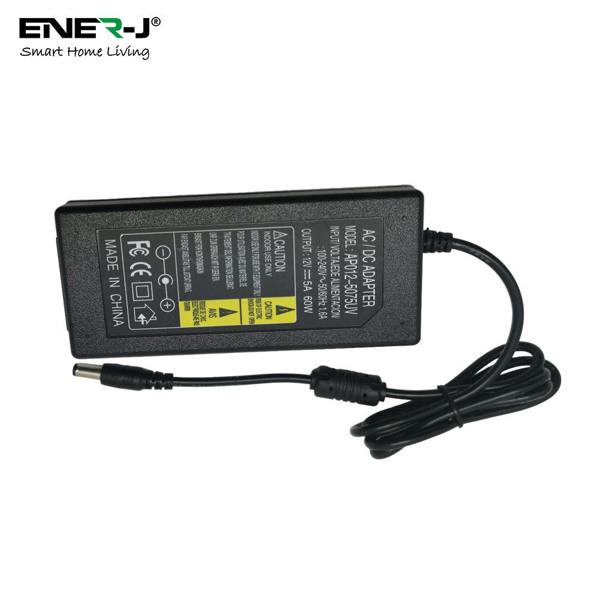 ENER-J 60W Plastic Power Supply Adapter AC100-240V to DC 12V 5A U.K. Plug Fused