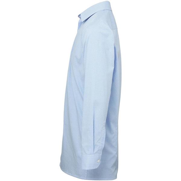 Premier Mens Microcheck Long Sleeve Shirt - Light Blue/White