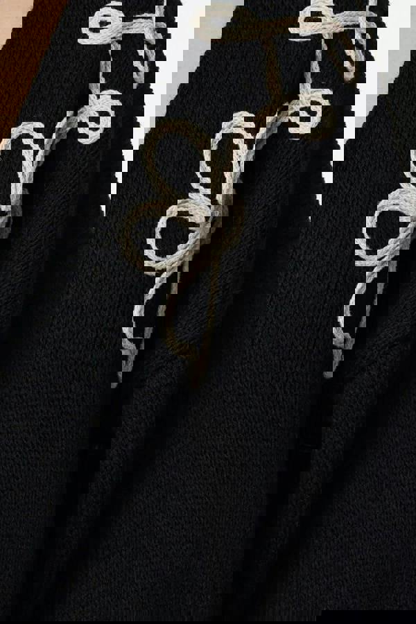 WOVCOR V-Neck Knit Cardigan with Embroidery Details