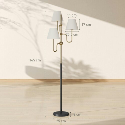 Wyld Haus Tora Metal Black Tall Floor Lamp With 3 Lights And Foot Switch E27 Fitting