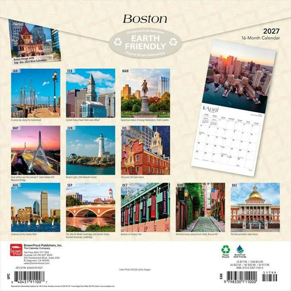 Boston Calendar 2027, Wall Calendars, Month To View, Travel, Gift