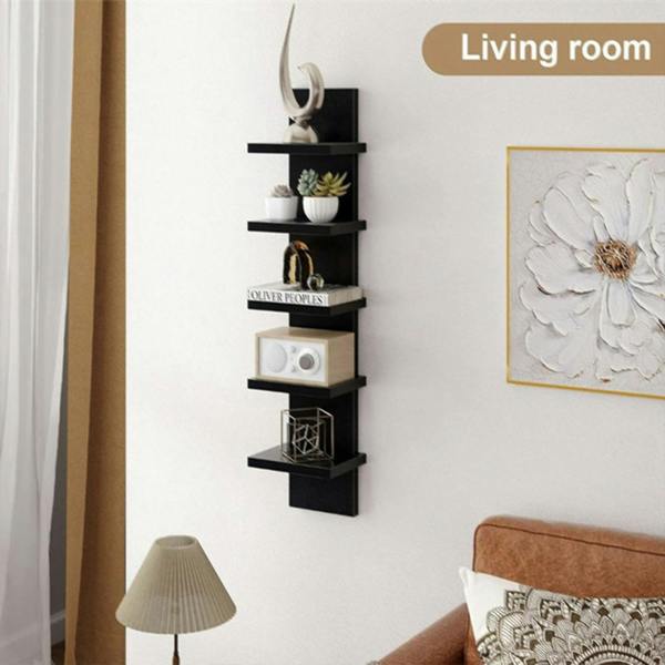 Havendro 5 Tier Vertical Wall Shelf Floating Storage Decorative Display Unit-Black