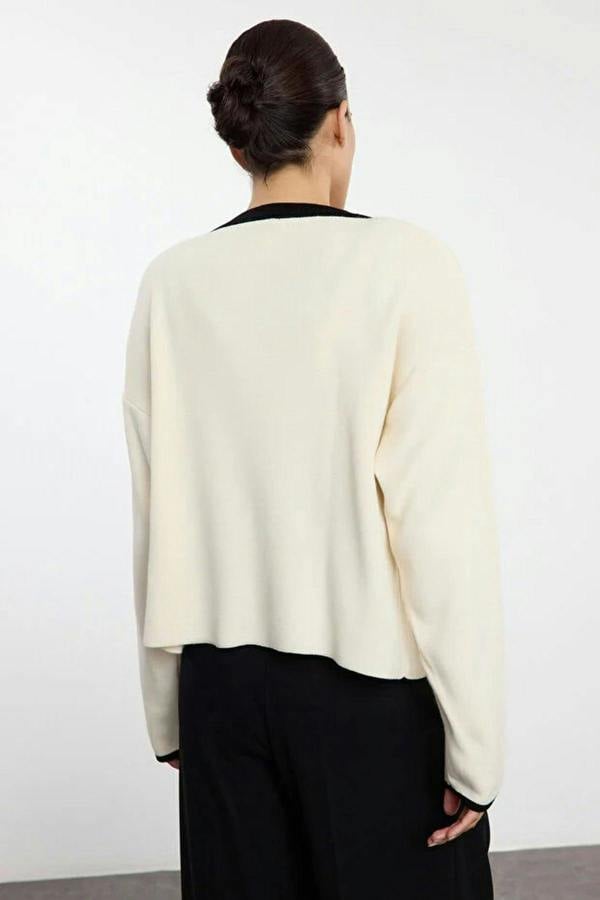 WOVCOR 2-Piece Color Block Knit Blouse-Cardigan Set