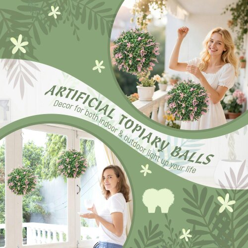 Wyld Haus Rari Set Of 2 UV Resistant Artificial Topiary Ball Plants In Pink
