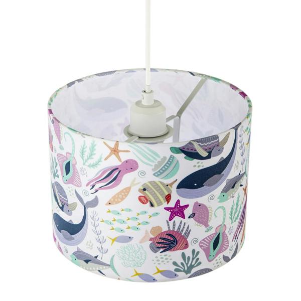 Underwater Designed Fabric Lampshade with Whales Turtles Tropical Fish Image 5