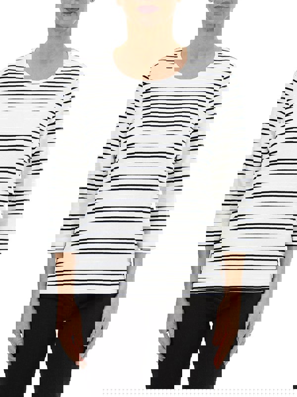 PennyPlain Round Neck Striped Top - Ivory