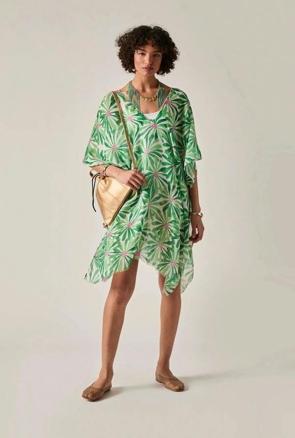 James Lakeland Green Retro Floral Kaftan
