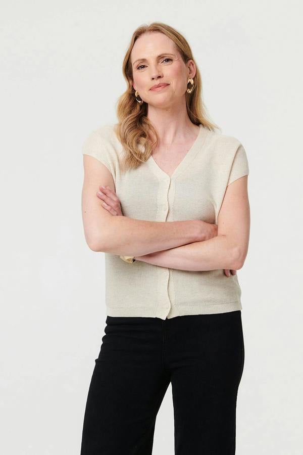 Cream | Sleeveless Button Front Knit Vest